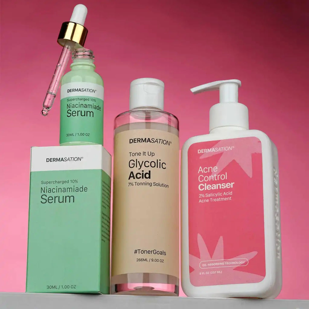 Acne Treatment Bundle | Glycolic Acid 7% Toner + Acne Control Cleanser + Niacinamide Serum