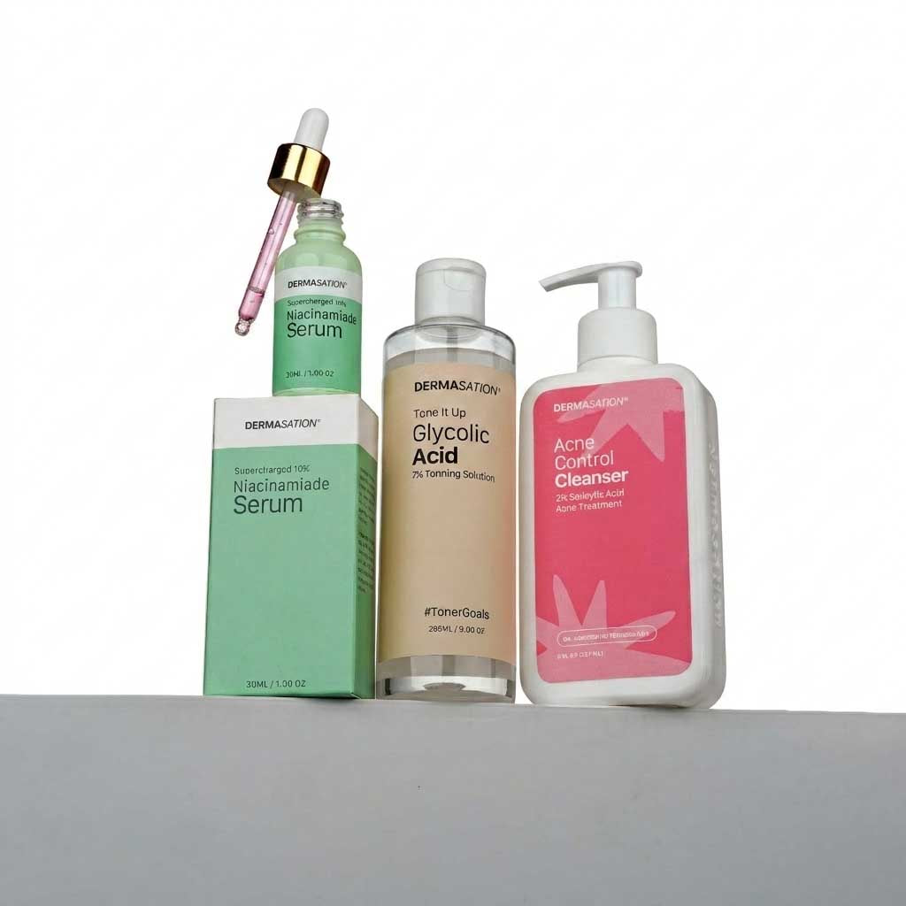 Acne Treatment Bundle | Glycolic Acid 7% Toner + Acne Control Cleanser + Niacinamide Serum