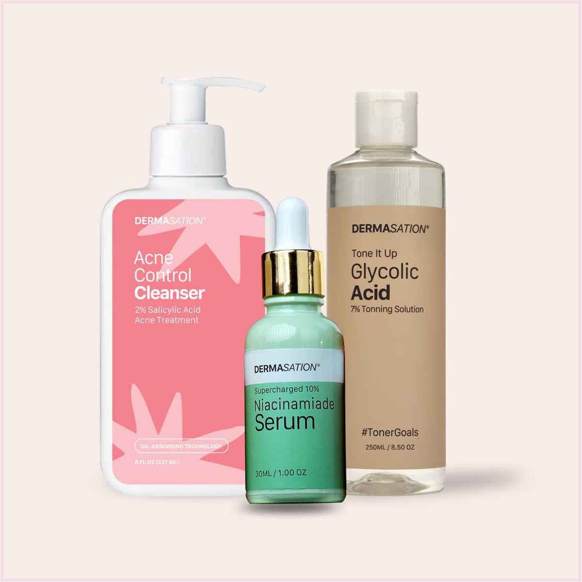 Acne Treatment Bundle | Glycolic Acid 7% Toner + Acne Control Cleanser + Niacinamide Serum