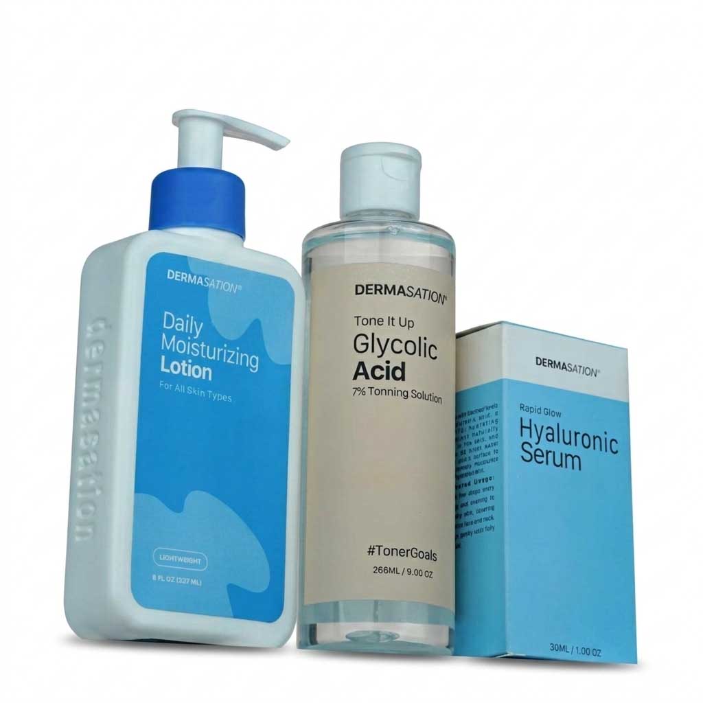 Glass Skin Bundle | Glycolic Acid 7% Toner + Daily Moisturizing Lotion + Hyaluronic Acid Serum