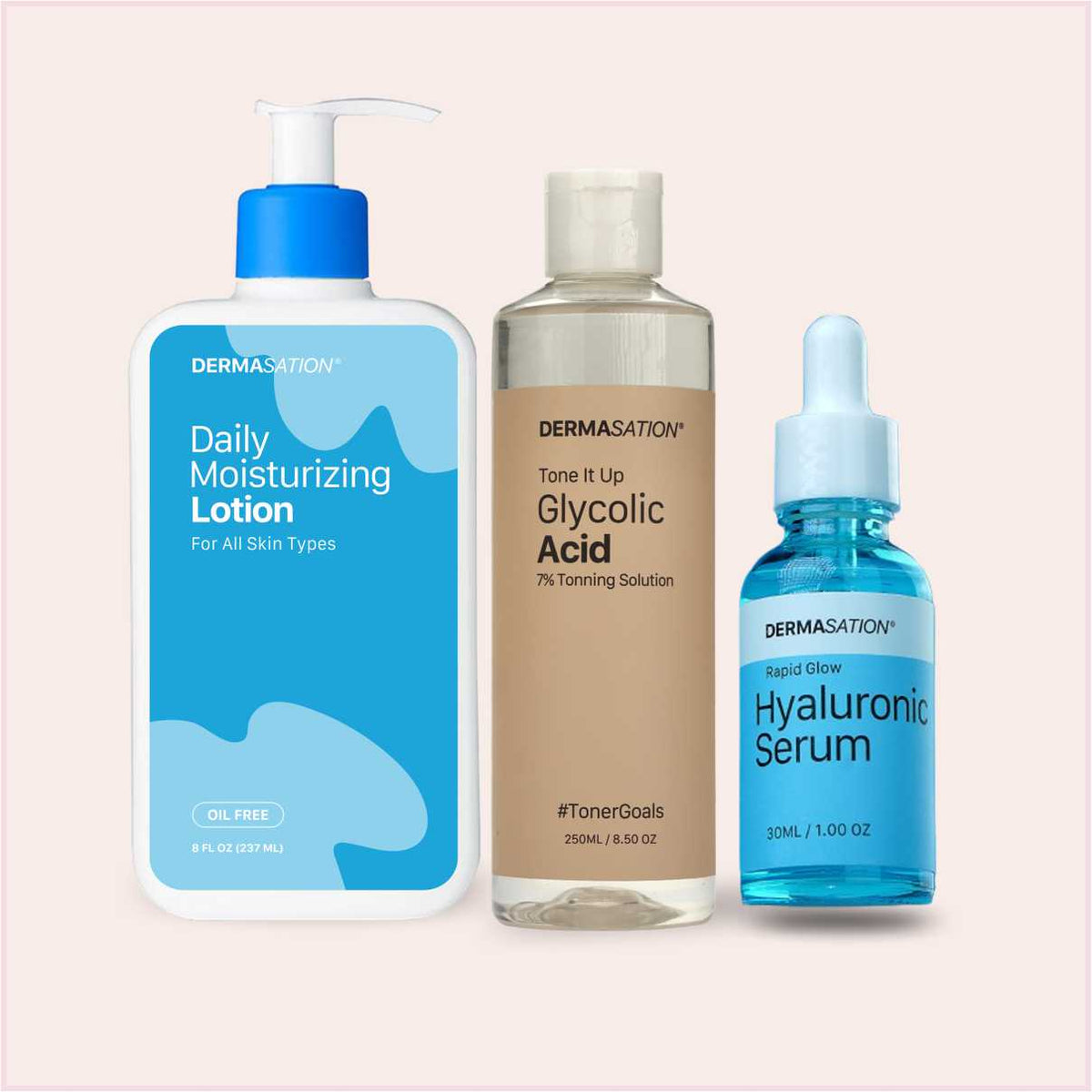 Glass Skin Bundle | Glycolic Acid 7% Toner + Daily Moisturizing Lotion + Hyaluronic Acid Serum